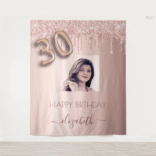 Tenture Photo de fête d'anniversaire 30 ans rose gold pail (Devant)
