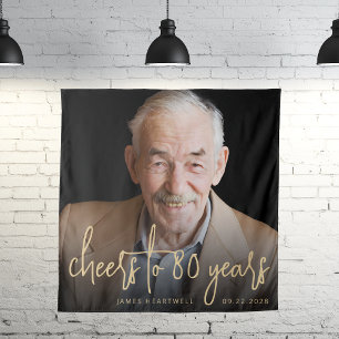 Tenture Photo de fête d'anniversaire 80 ans écriture dorée