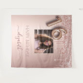 Tenture photo de fête des 16 ans rose gold pailleté rose (Devant (Horizontal))
