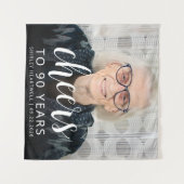 Tenture Photo de fête des 90 ans écriture blanche Cheers (Devant (Horizontal))