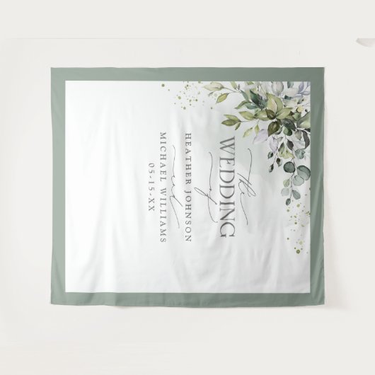 Tenture Photo de mariage à l'aquarelle avec de la verdure  (Devant (Horizontal))