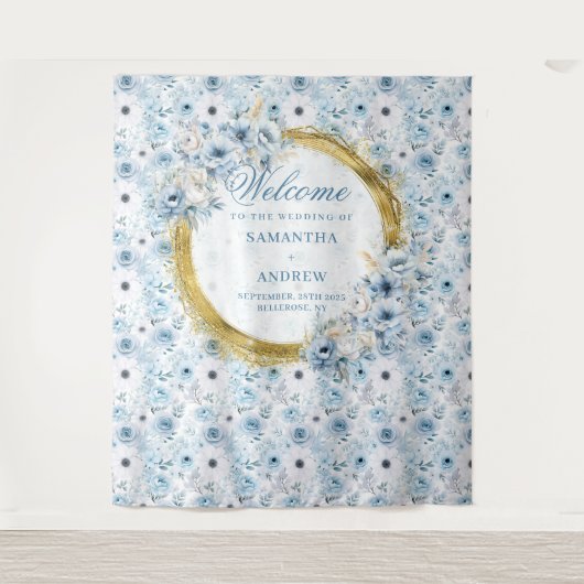 Tenture Photo de mariage classique aquarelle bleu poussiér (Devant)