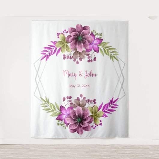 Tenture Photo de mariage floral aquarelle rose et vert (Devant)