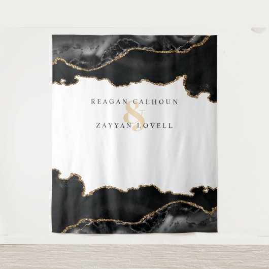 Tenture Photo de mariage moderne en agate marbrée noire et (Devant)