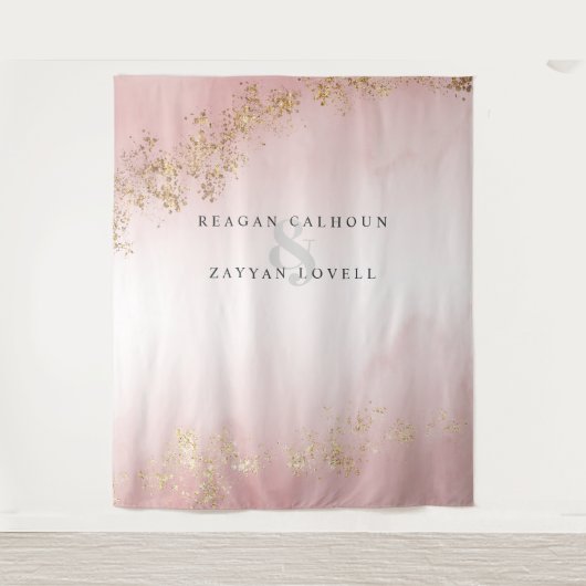 Tenture Photo de mariage rose blush à paillettes dorées Lu (Devant)