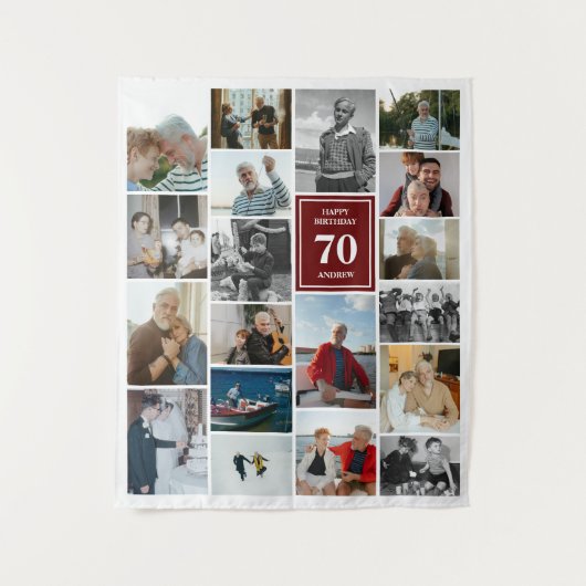 Tenture Photo de Maroon Collage Joyeux Anniversaire Nom et (Devant)