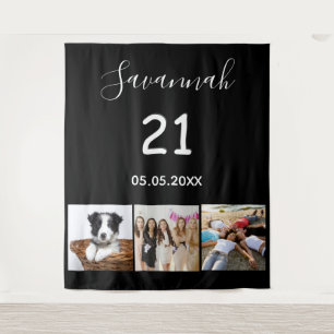Tenture photo de nom noir pour fête d'anniversaire 21 ans