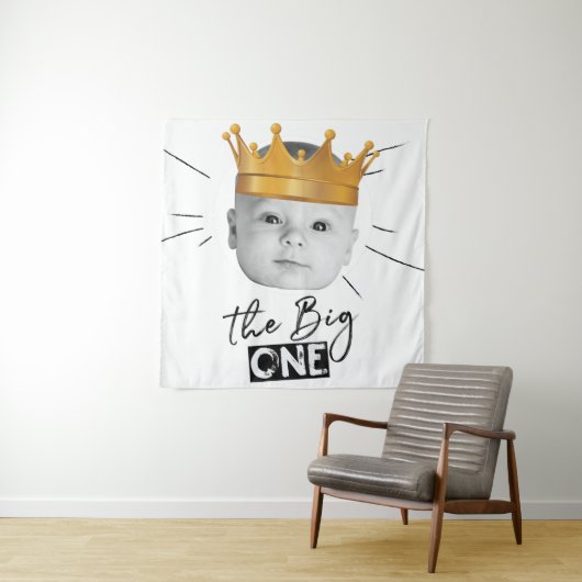 Tenture Photo de premier anniversaire noir et blanc modern (En situation)