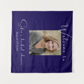 Tenture Photo de shower de mariage à l'aquarelle bleu fonc (Devant (Horizontal))