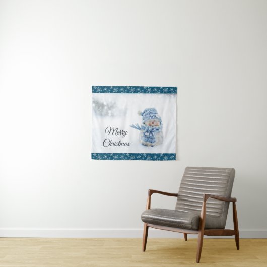 Tenture Photo d'un mignon bonhomme de neige en hiver - Noë (En situation (horizontale))