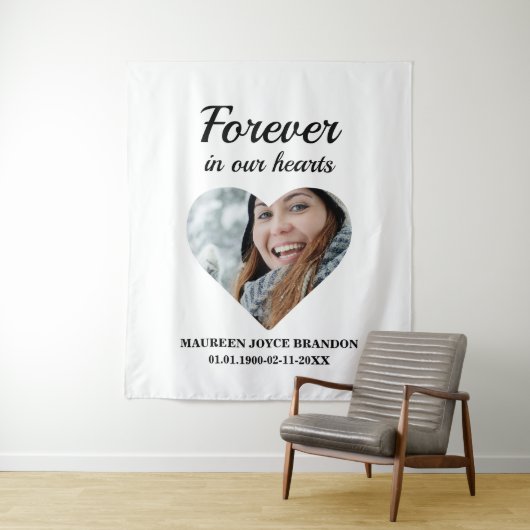 Tenture Photo en forme de coeur Pour toujours dans nos coe (En situation)