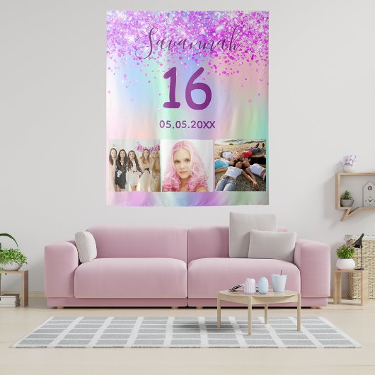 Tenture Photo holographique rose violet pour 16 ans