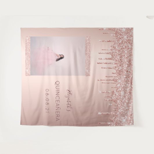 Tenture Photo rose gold goutte Quinceanera (Devant (Horizontal))