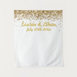 Tenture Photobooth de mariage personnalisé blanc et or pai