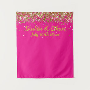 Tenture Photobooth de mariage personnalisé Fuchsia et Or P