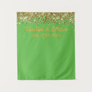 Tenture Photobooth de mariage personnalisé vert citron dor