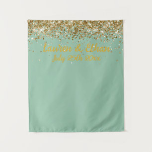 Tenture Photobooth de mariage personnalisé vert sauge et o