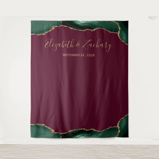 Tenture Photobooth de mariage vert émeraude agate bordeaux (Devant)