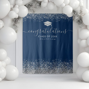 Tenture Photobooth de remise de diplômes Navy Silver Glitt