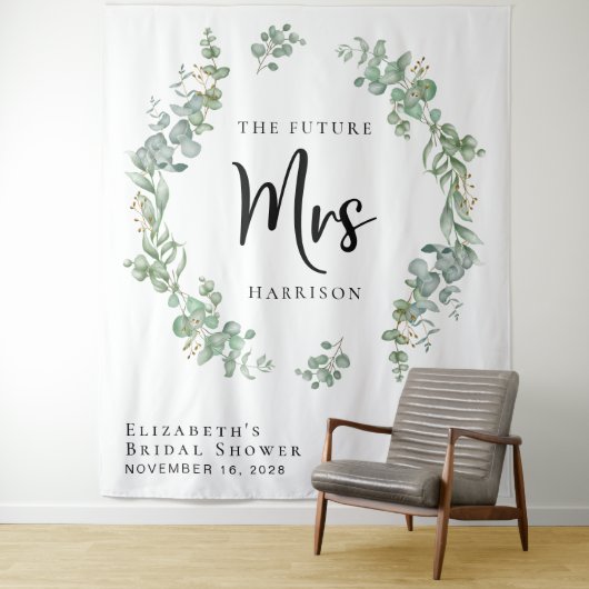 Tenture Photobooth de stand de mariage avec verdure d'euca (En situation)