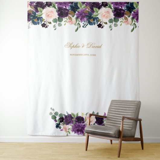 Tenture Photobooth Floral Rose Bleu Lavande Royal (En situation)