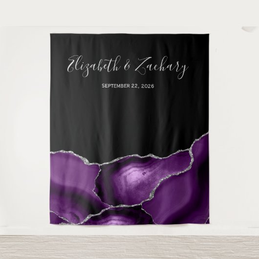 Tenture Photobooth Mariage Chic Agate Violet Argent (Devant)
