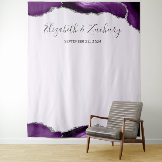 Tenture Photobooth Mariage Lavande Agate Argent Violet (En situation)