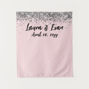 Tenture Photobooth personnalisé rose blush argent pour mar