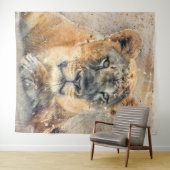 Tenture Photographie de Lioness africaine Aquarelle modern (En situation (horizontale))