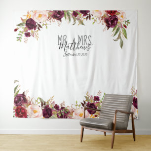 Tenture Photomaton de mariage aquarelle florale rouge bord