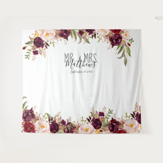 Tenture Photomaton de mariage aquarelle florale rouge bord (Devant (Horizontal))