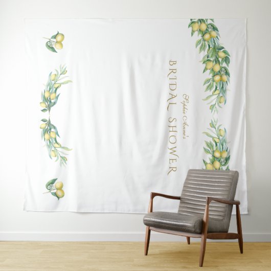 Tenture Photomaton de mariage avec des citrons aquarelle (En situation (horizontale))