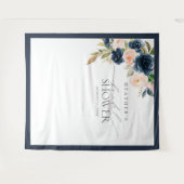 Tenture Photomaton de mariage avec fleurs Bleu marine et r (Devant (Horizontal))