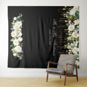 Tenture Photomaton de mariage noir à fleurs blanches uniqu (En situation (horizontale))