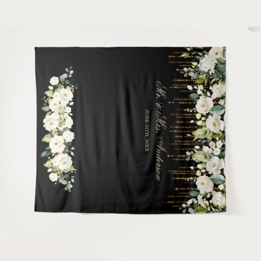 Tenture Photomaton de mariage noir à fleurs blanches uniqu (Devant (Horizontal))