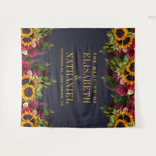 Tenture Photomaton de mariage rustique floral avec fond bl (Devant (Horizontal))