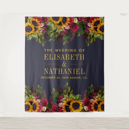 Tenture Photomaton de mariage rustique floral avec fond bl (Devant)