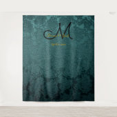 Tenture Photomaton Monogramme Floral Sarcelle Foncé Or Noi (Devant)