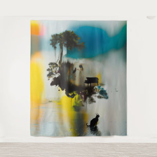 Tenture Piano Abstrait Cat Tree Occult Dark Witchy AI Art