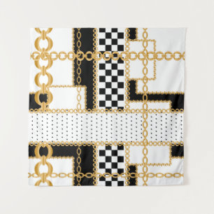 Tenture Pierres précieuses, chaînes d'or, motif sans soudu