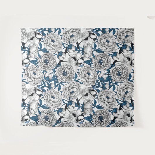 Tenture Pies blanches et mésanges bleues (Devant (Horizontal))