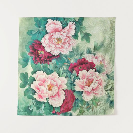 Tenture Pies roses rouges et Feuilles verts (Devant (Horizontal))