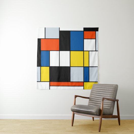 Tenture Piet Mondrian Composition A - Art Moderne Abstrait (En situation (horizontale))