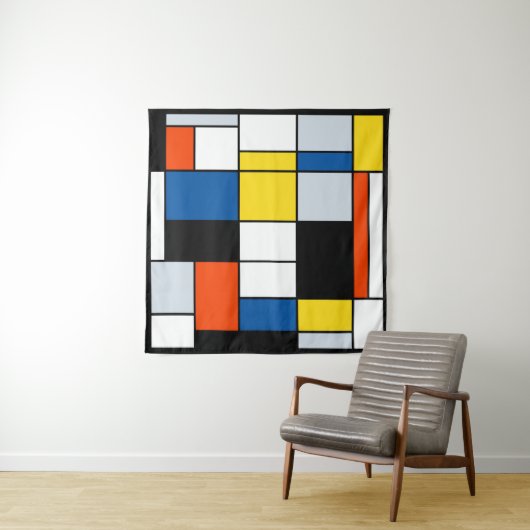 Tenture Piet Mondrian Composition A - Art Moderne Abstrait (En situation)
