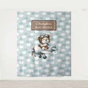 Tenture Pilote Ours en peluche chic Bleu Marron Célébratio
