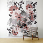 Tenture Piment Rouge Rose et Floral Boho Gris (En situation)