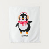 Tenture Pingouin de Noël Jolly en écharpe avec des bouffée (Devant)