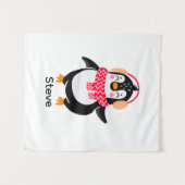 Tenture Pingouin de Noël Jolly en écharpe avec des bouffée (Devant (Horizontal))