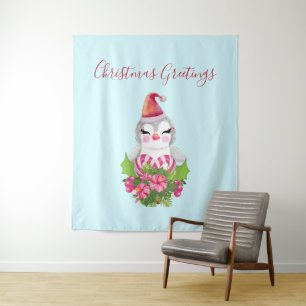 Tenture Pingouin de Noël mignon à Santa Hat