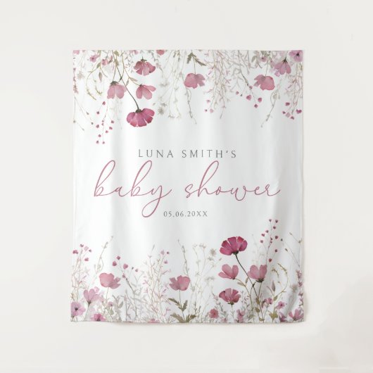 Tenture Pink Baby In Bloom Wildflower Baby Shower Backdrop (Devant)